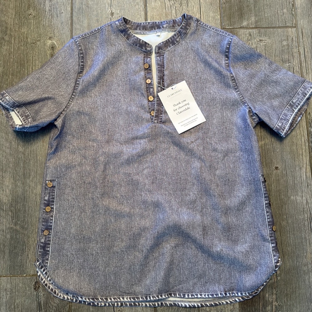 Clarendale Men's XL Washed Brown Short Sleeve Henley Shirt Side Buttons NWT